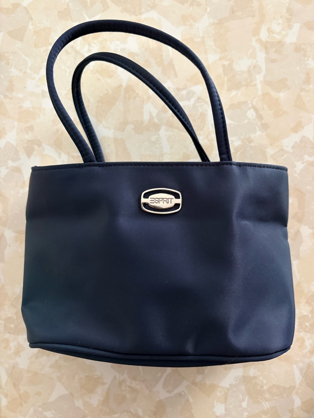 Vintage 90s Esprit Navy Blue Mini Bag with Silver Logo 8x5